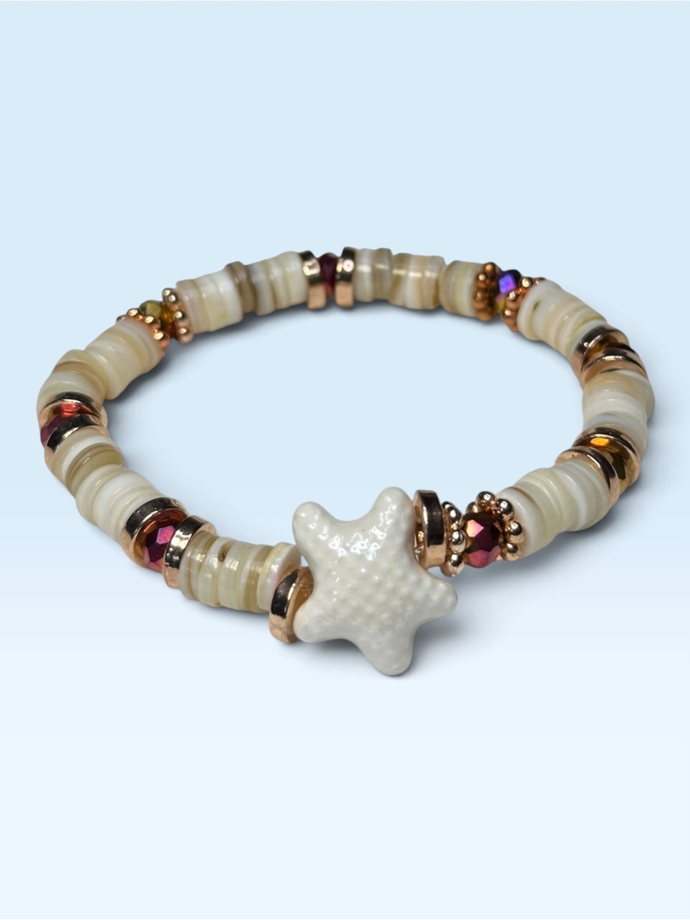 Handcrafted Starfish Coastal Glam Stretch Bracelet – Shell Beads